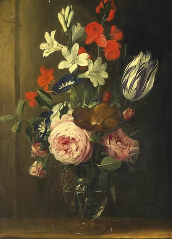 Flower still life in a glass vase